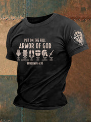 T-shirt décontracté à manches courtes pour homme avec imprimé croix et armure de Dieu