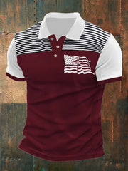 Polo décontracté pour homme avec motif drapeau américain et croix de foi