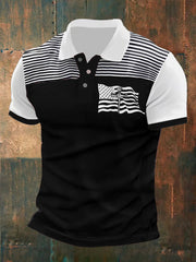 Polo décontracté pour homme avec motif drapeau américain et croix de foi