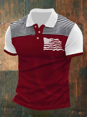 Polo décontracté pour homme avec motif drapeau américain et croix de foi