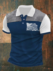 Polo décontracté pour homme avec motif drapeau américain et croix de foi