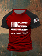 T-shirt à manches courtes pour homme avec imprimé drapeau « In God We Trust »