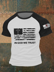T-shirt à manches courtes pour homme avec imprimé drapeau « In God We Trust »