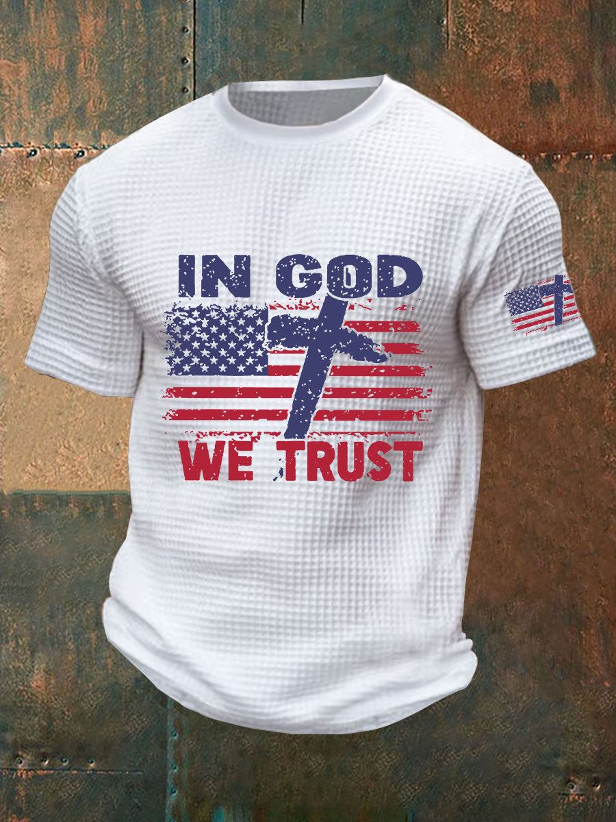 Men's In God We Trust Waffle Print Casual T-Shirt