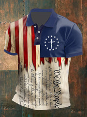 Men's Faith Cross America Flag Printed Casual  Shirt