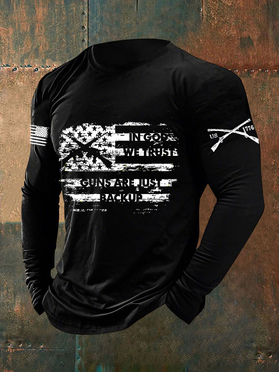 T-shirt à manches longues imprimé pour homme « In God we Trust », les armes ne sont que des sauvegardes