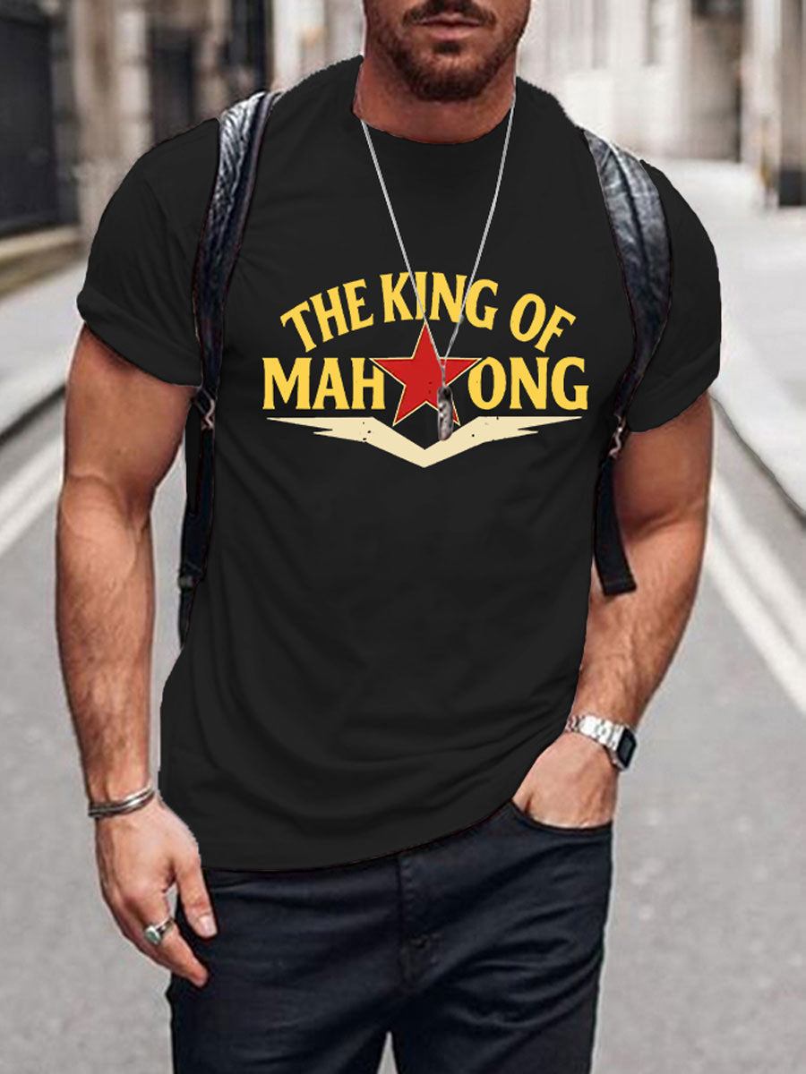 Men's Funny Mahjong Print Casual T-shirt