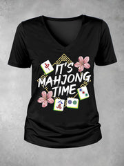 Women's Funny Mahjong Printed Casual T-Shirt