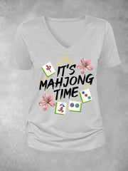 Women's Funny Mahjong Printed Casual T-Shirt