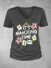 Women's Funny Mahjong Printed Casual T-Shirt