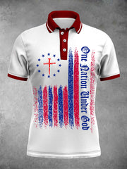 Polo à manches courtes pour femme avec imprimé drapeau et croix « One Nation Under God »