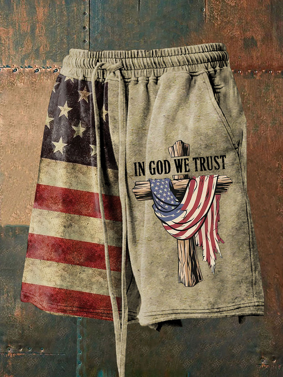 Men's In God We Trust Printed Casual Shorts