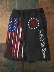 Short décontracté imprimé In God We Trust pour homme