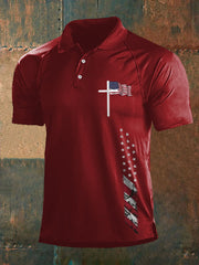 Men's Faith Cross American Flag Print Casual
