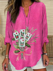 Women's Mahjong Floral Print Casual Top