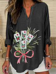 Women's Mahjong Floral Print Casual Top
