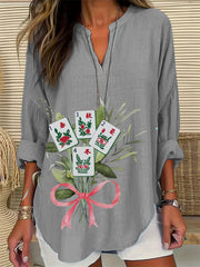 Women's Mahjong Floral Print Casual Top
