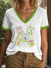 Women's Funny Mahjong Printed Casual T-shirt