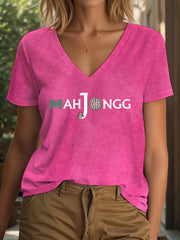 Women's Funny Mahjong Print T-shirt