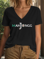Women's Funny Mahjong Print T-shirt