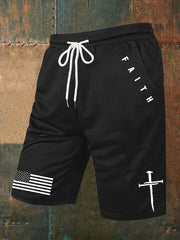 Men's Faith Cross Flag Printed Pants Shorts