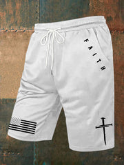 Men's Faith Cross Flag Printed Pants Shorts