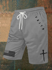 Men's Faith Cross Flag Printed Pants Shorts