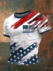 T-shirt à manches courtes pour homme avec imprimé drapeau et croix de foi « In God We Trust »