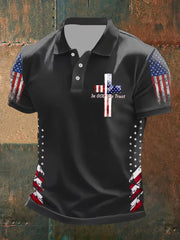 T-shirt à manches courtes pour homme avec imprimé drapeau et croix de foi « In God We Trust »