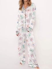 Women's Mahjong Printed Pants Pajama Set