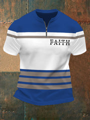 Men's Faith Can Move Mountains Stripes Print Casual Zip Tee