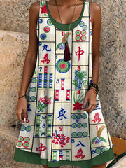 Women's Mahjong Printed Casual Dress