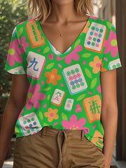 Women's Mahjong Floral Print T-shirt