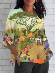 Women's Juneteenth Casual Cotton And Linen Shirt