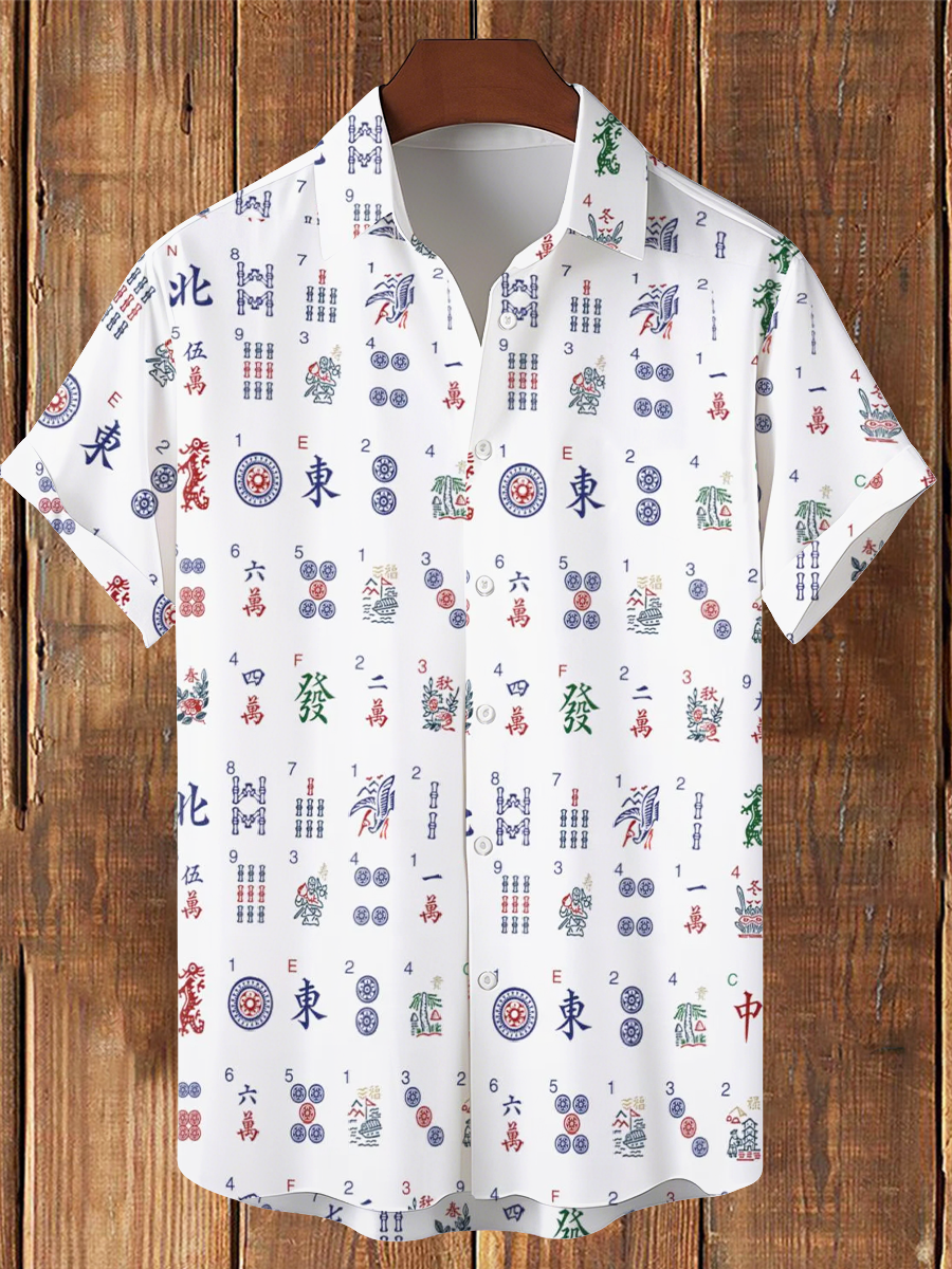 Men's Mahjong Printed Casual Shirt