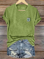Women's Mahjong 'Fa' V-neck T-shirt