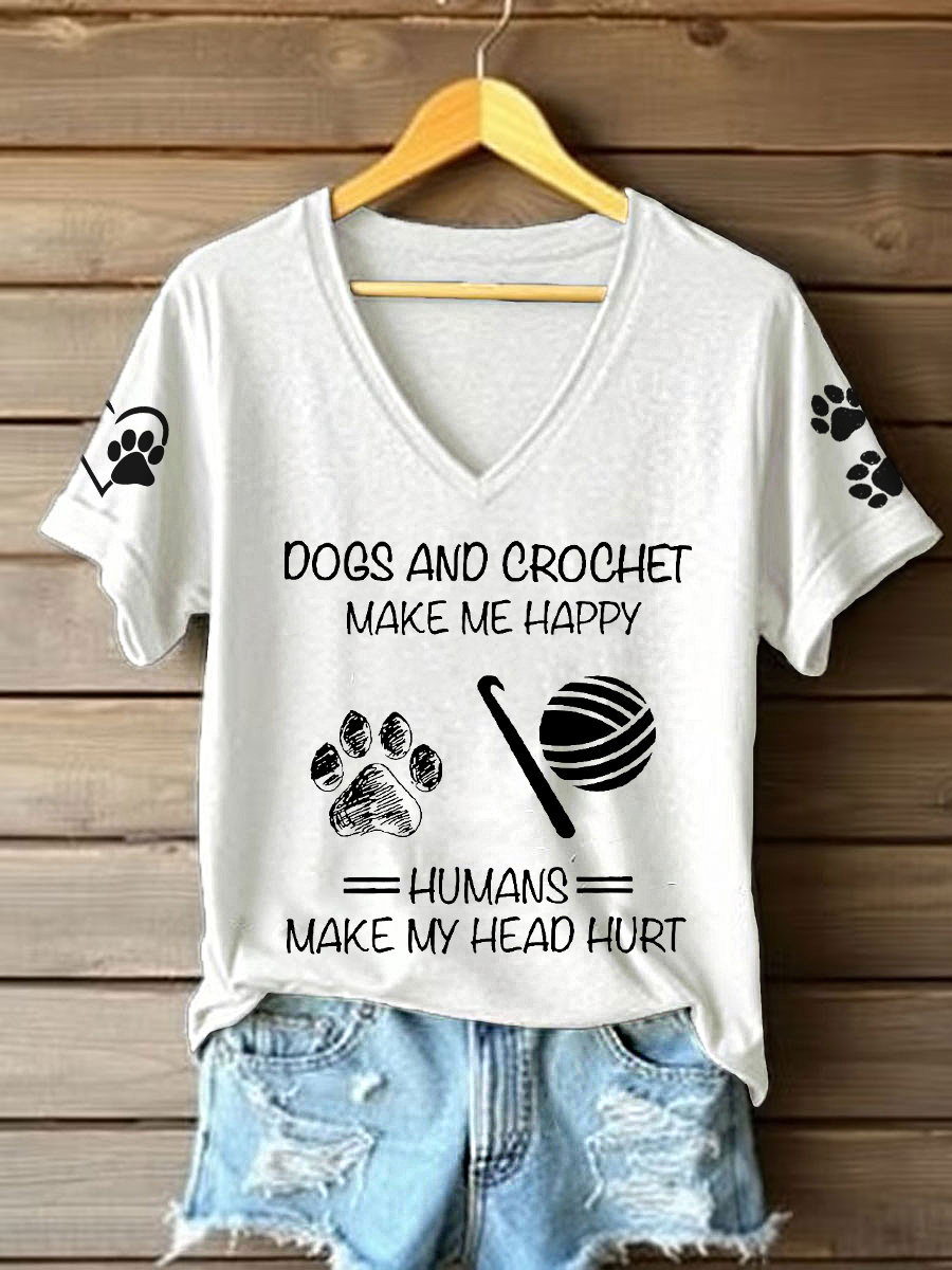 Women's dogs and crochet make me happy humans make my head hurt T-shirt