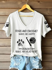 Women's dogs and crochet make me happy humans make my head hurt T-shirt