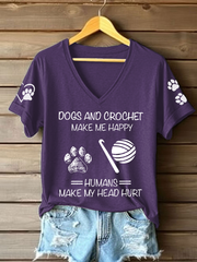 Women's dogs and crochet make me happy humans make my head hurt T-shirt