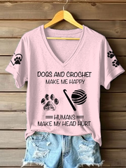 Women's dogs and crochet make me happy humans make my head hurt T-shirt