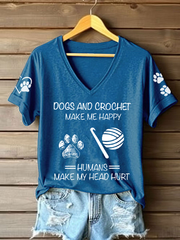 Women's dogs and crochet make me happy humans make my head hurt T-shirt