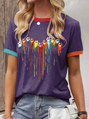 Women's Rainbow Heart Animal Paw Print T-Shirt
