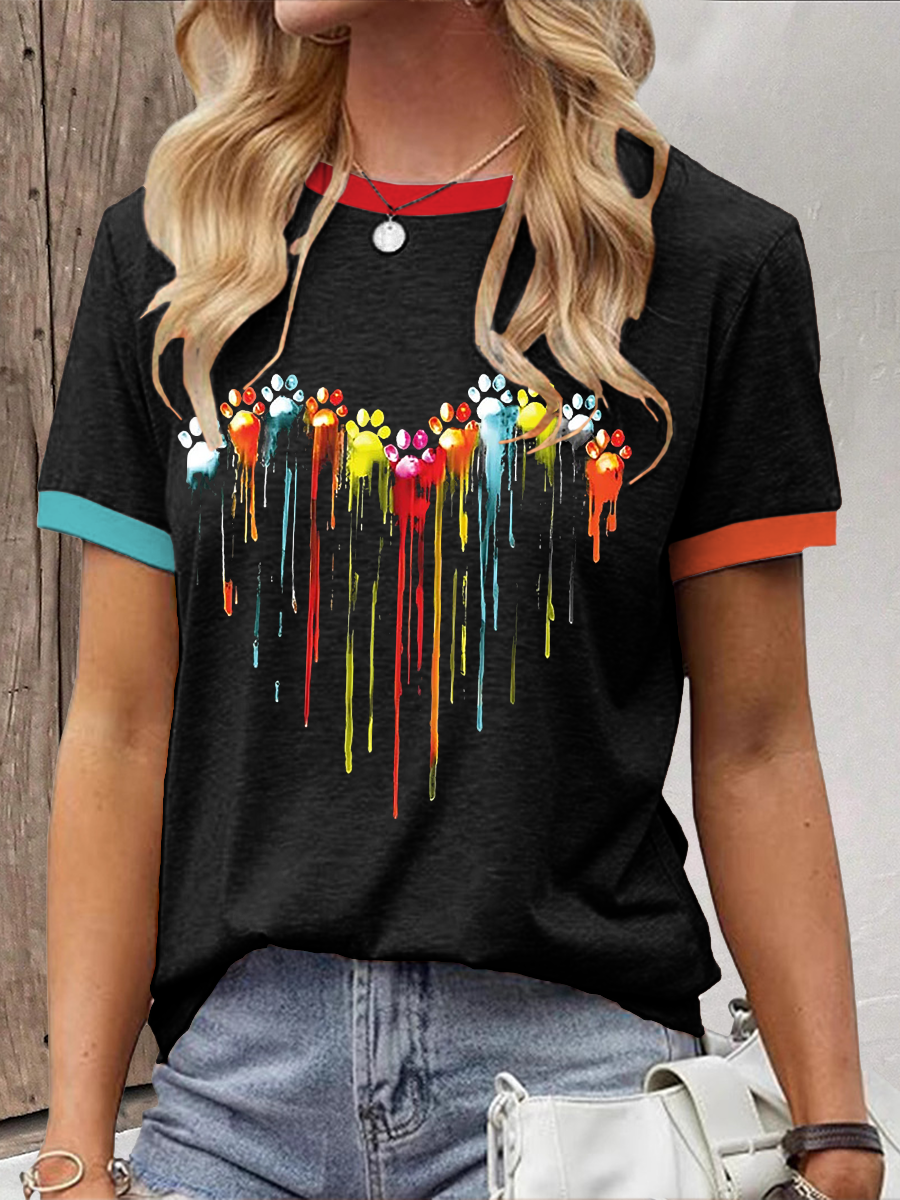 Women's Rainbow Heart Animal Paw Print T-Shirt