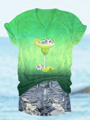 Women's Funny Mahjong Print V-Neck T-Shirt