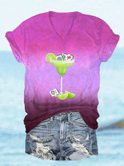 Women's Funny Mahjong Print V-Neck T-Shirt