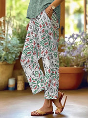 Women's mahjong print casual pants