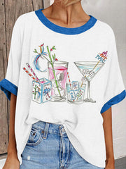 Women's cocktail and mahjong print casual t-shirt