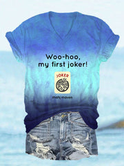Women's woo-hoo ma first joker mahjong V-neck T-shirt