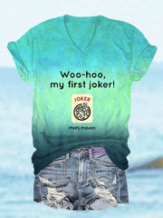 Women's woo-hoo ma first joker mahjong V-neck T-shirt