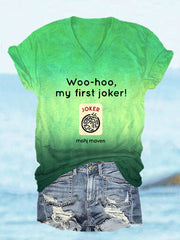 Women's woo-hoo ma first joker mahjong V-neck T-shirt